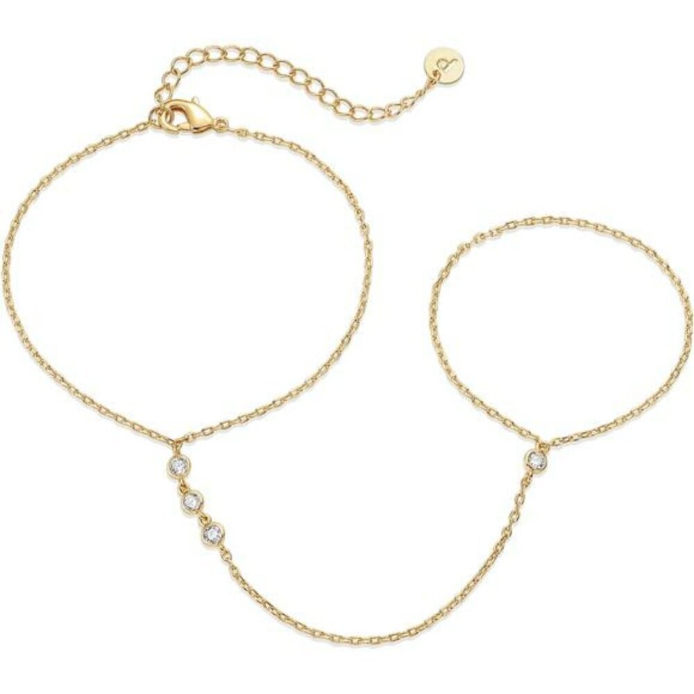 Gold Hand Chain Bracelet Ring Body Jewelry Dainty Pearl CZ Women Accessories